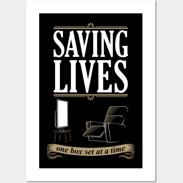 Saving Lives One Box Set at a Time Wall Art by DoodleDojo